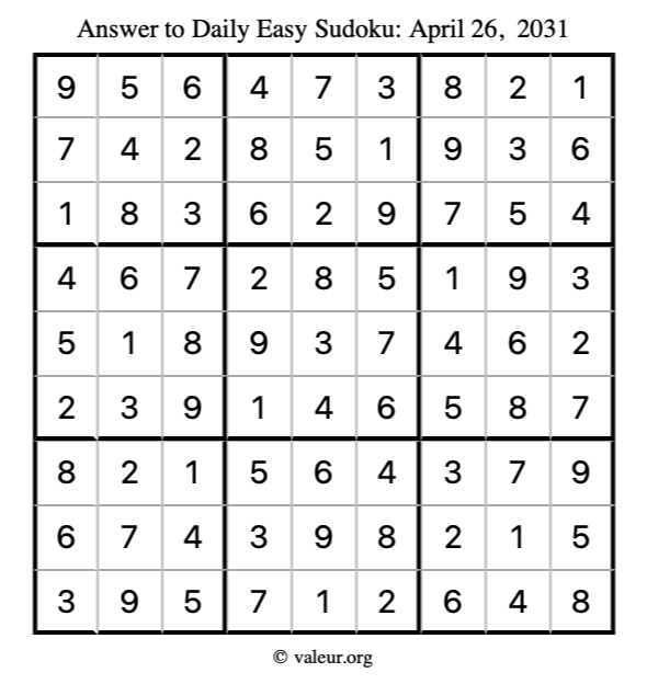 Answer to easy sudoku April 26, 2031