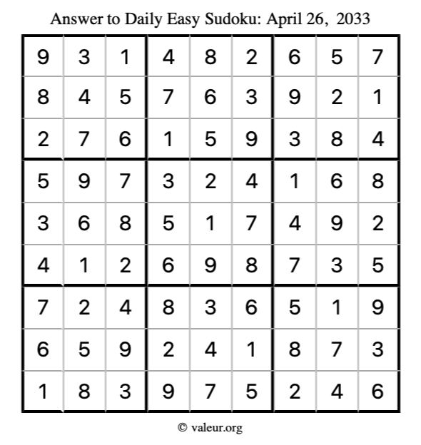 Answer to easy sudoku April 26, 2033