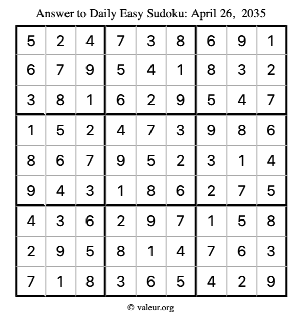 Answer to easy sudoku April 26, 2035