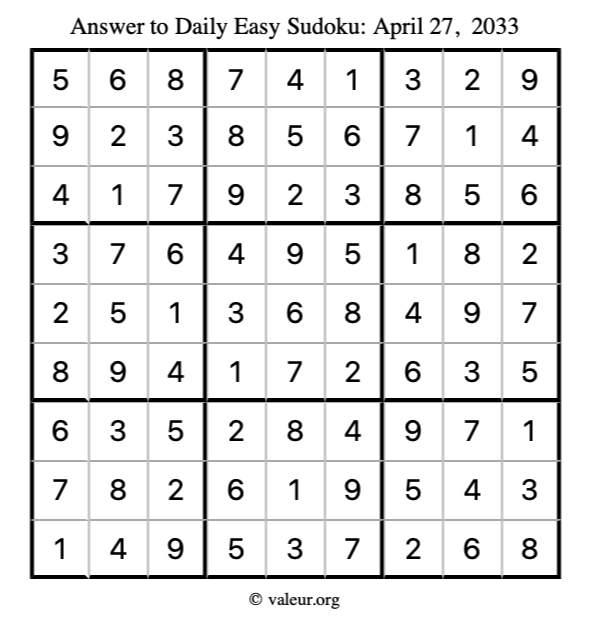 Answer to easy sudoku April 27, 2033