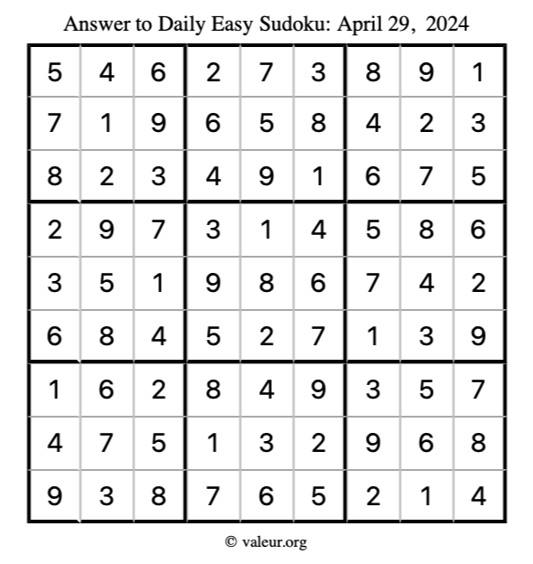 Answer to easy sudoku April 29, 2024