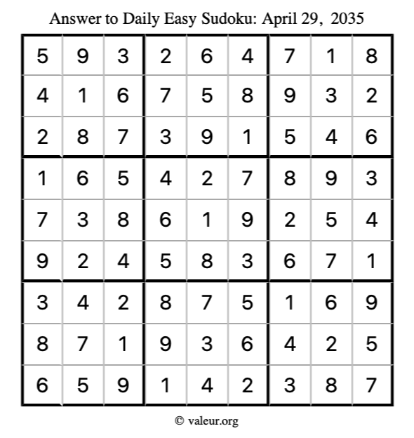 Answer to easy sudoku April 29, 2035