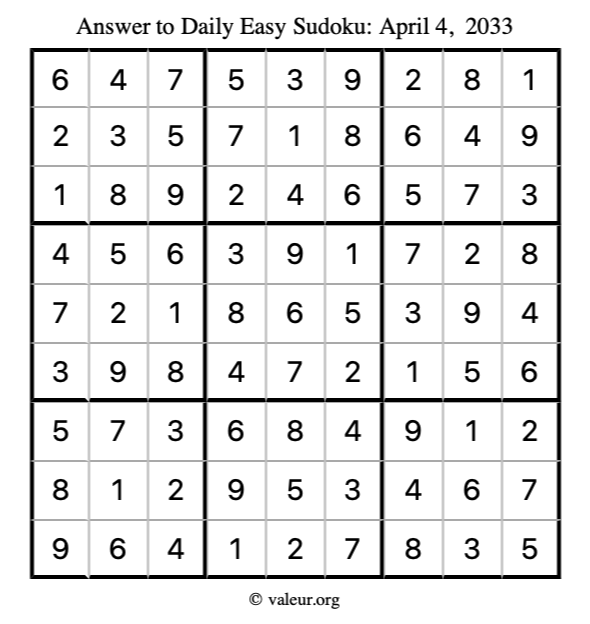 Answer to easy sudoku April 4, 2033