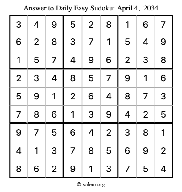 Answer to easy sudoku April 4, 2034