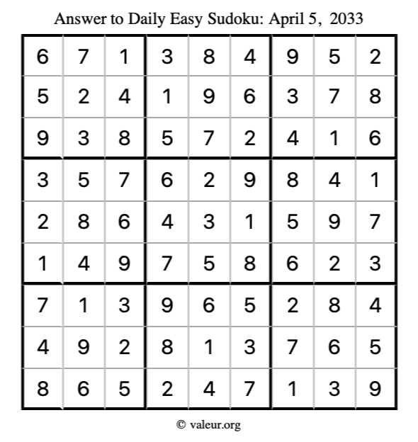 Answer to easy sudoku April 5, 2033