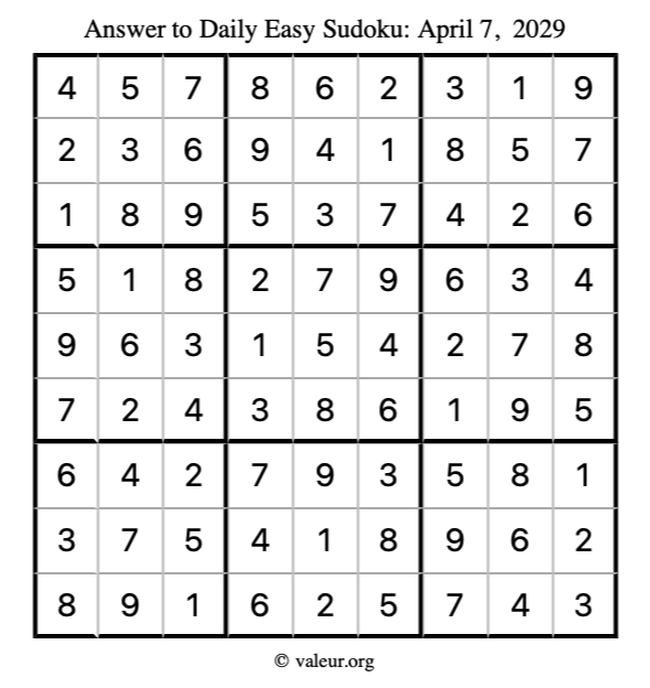 Answer to easy sudoku April 7, 2029