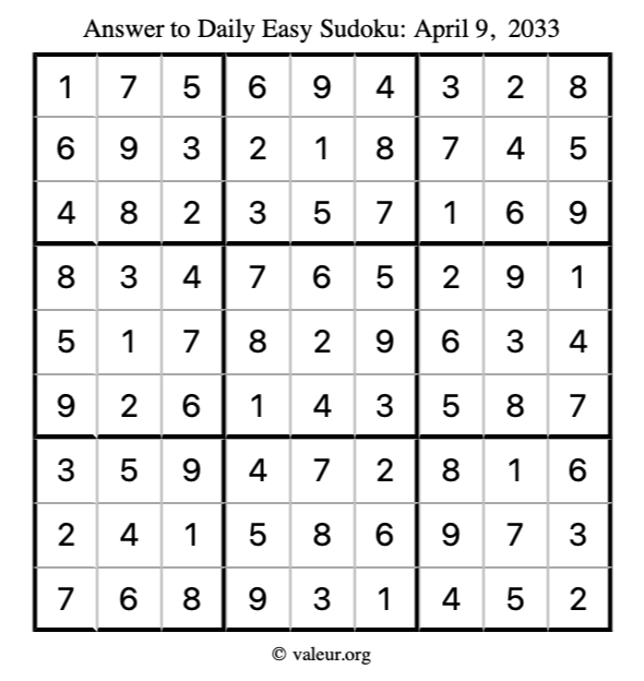Answer to easy sudoku April 9, 2033