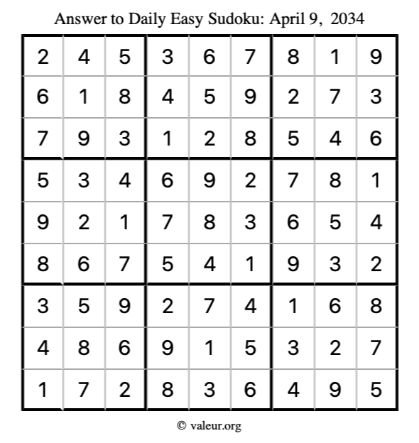 Answer to easy sudoku April 9, 2034