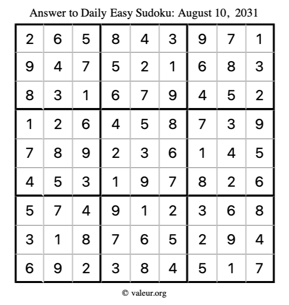 Answer to easy sudoku August 10, 2031