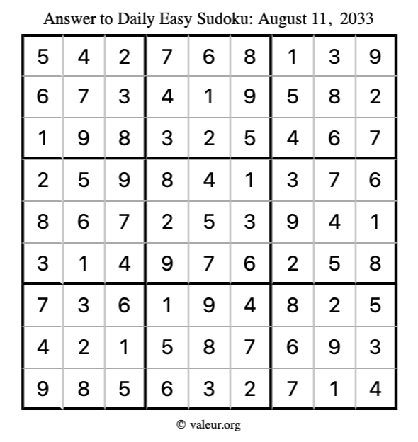 Answer to easy sudoku August 11, 2033