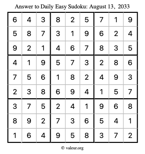 Answer to easy sudoku August 13, 2033