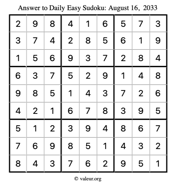 Answer to easy sudoku August 16, 2033