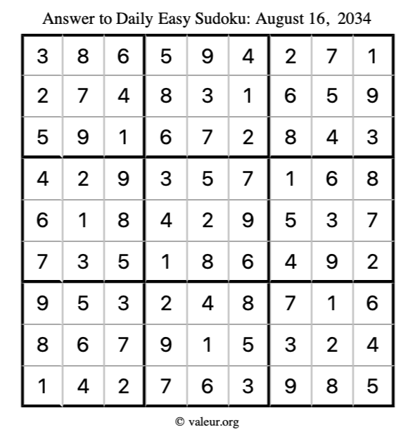 Answer to easy sudoku August 16, 2034