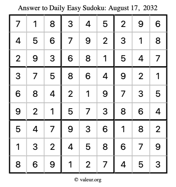 Answer to easy sudoku August 17, 2032