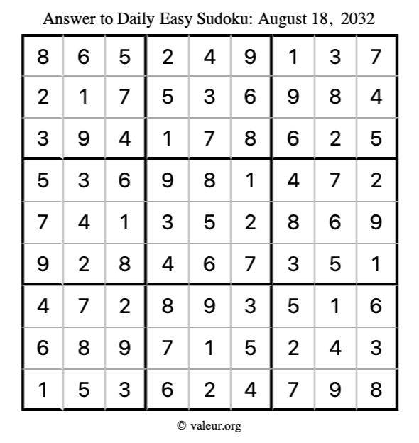 Answer to easy sudoku August 18, 2032