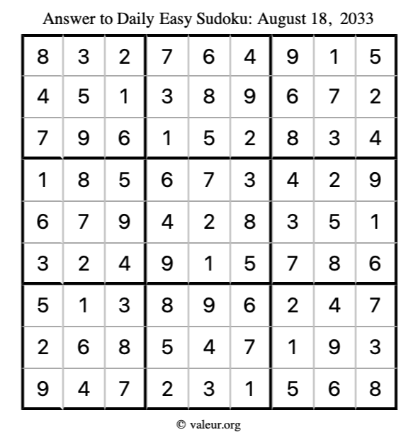 Answer to easy sudoku August 18, 2033