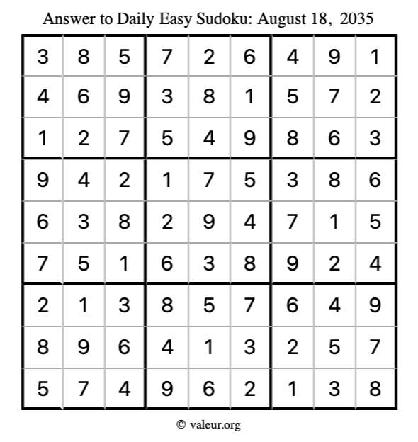 Answer to easy sudoku August 18, 2035