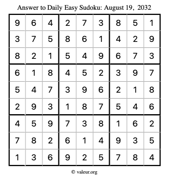 Answer to easy sudoku August 19, 2032
