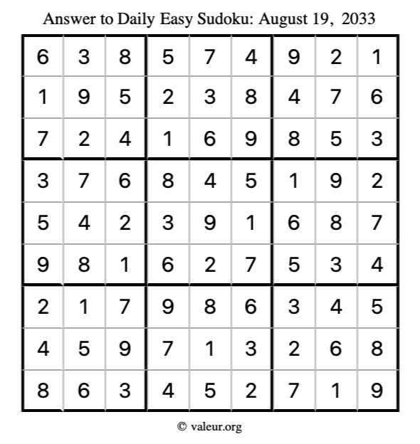 Answer to easy sudoku August 19, 2033