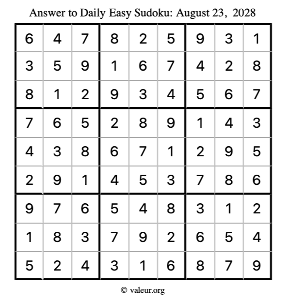 Answer to easy sudoku August 23, 2028