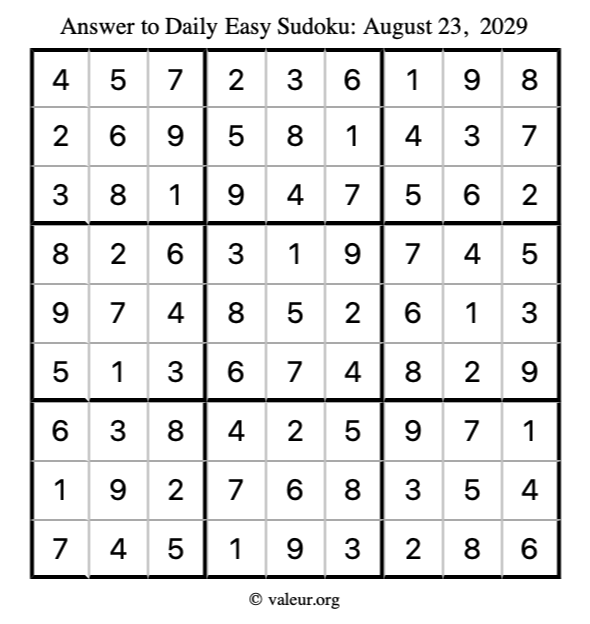 Answer to easy sudoku August 23, 2029