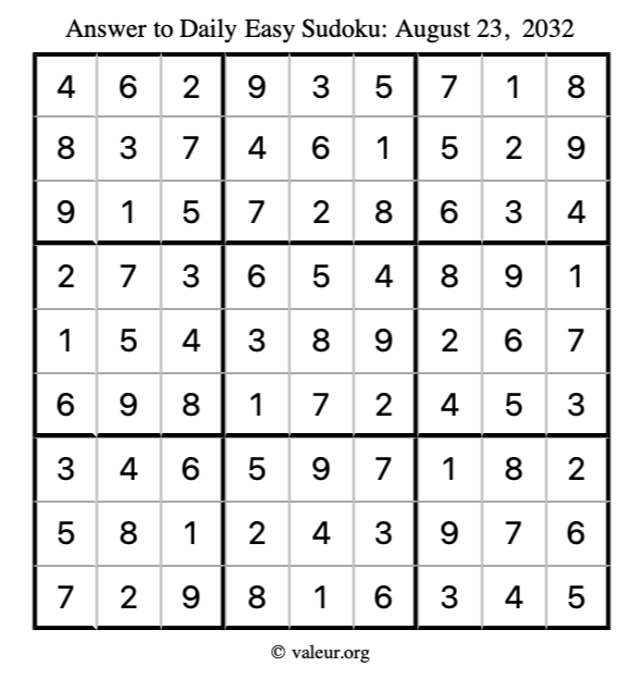 Answer to easy sudoku August 23, 2032