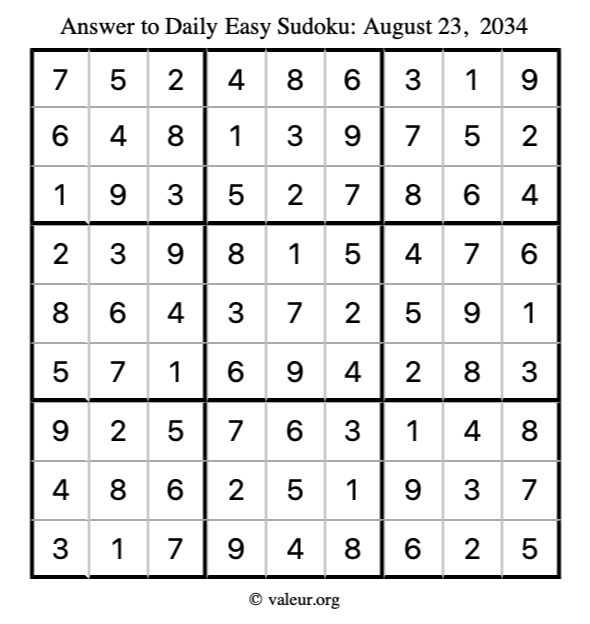 Answer to easy sudoku August 23, 2034