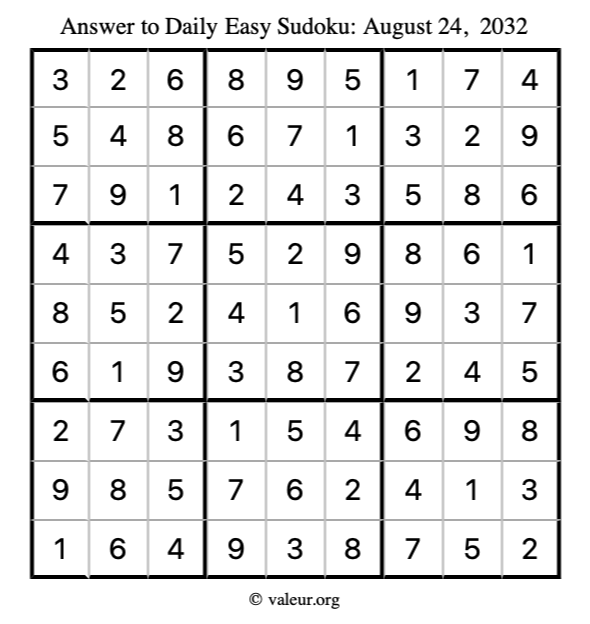 Answer to easy sudoku August 24, 2032