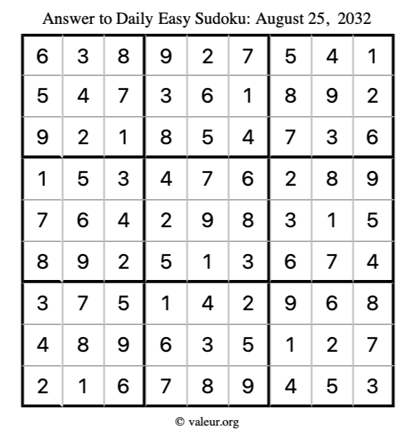 Answer to easy sudoku August 25, 2032