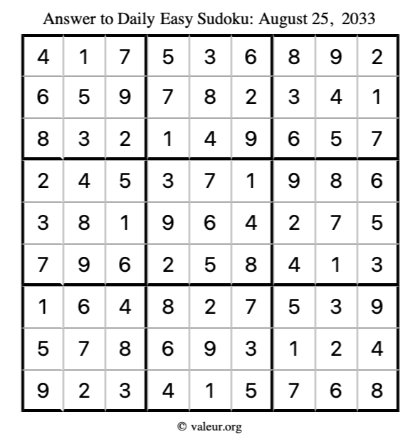 Answer to easy sudoku August 25, 2033
