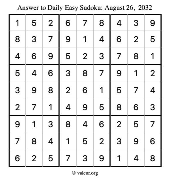 Answer to easy sudoku August 26, 2032