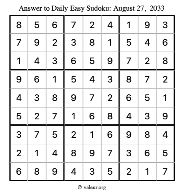 Answer to easy sudoku August 27, 2033