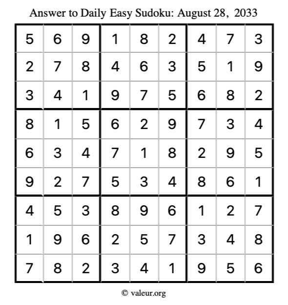 Answer to easy sudoku August 28, 2033