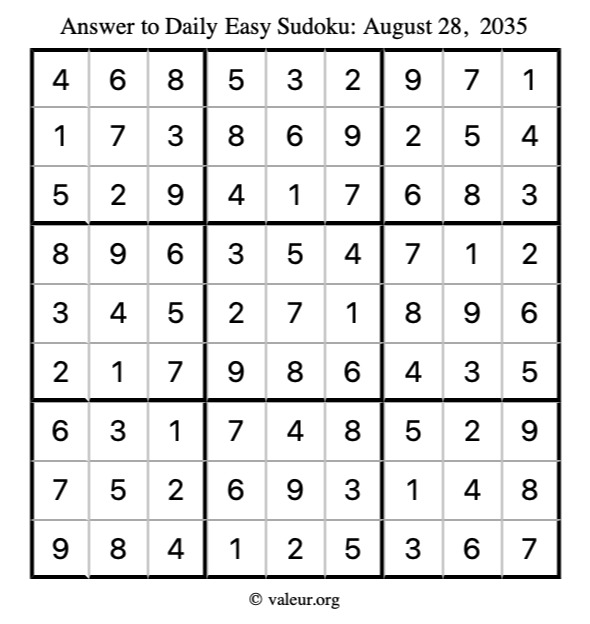 Answer to easy sudoku August 28, 2035