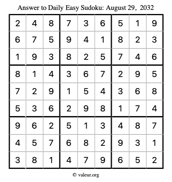 Answer to easy sudoku August 29, 2032