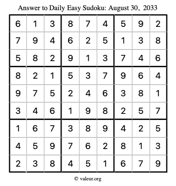 Answer to easy sudoku August 30, 2033