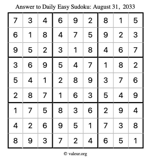 Answer to easy sudoku August 31, 2033