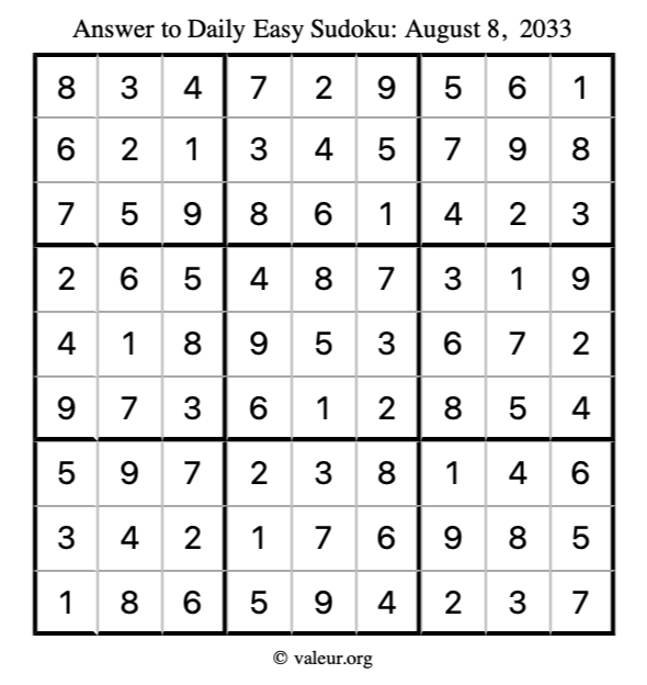 Answer to easy sudoku August 8, 2033