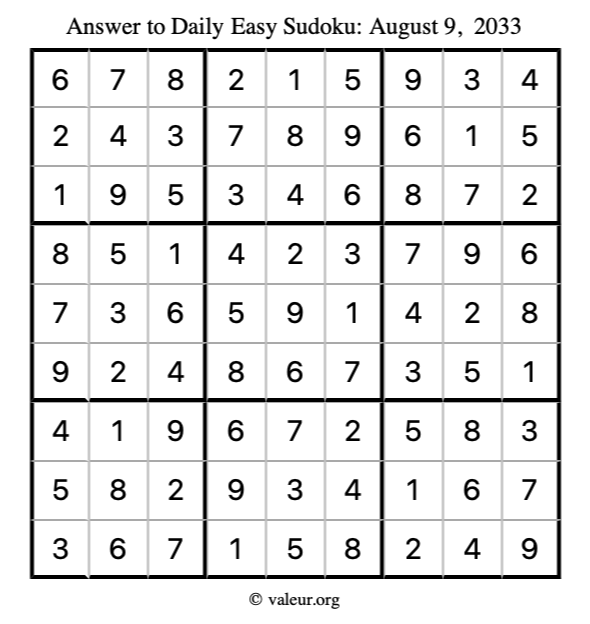 Answer to easy sudoku August 9, 2033
