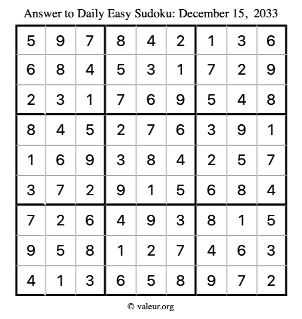 Answer to easy sudoku December 15, 2033