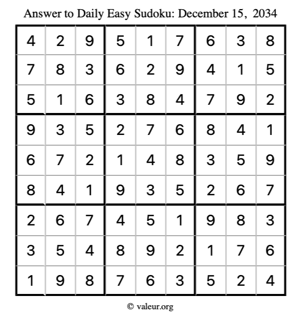Answer to easy sudoku December 15, 2034