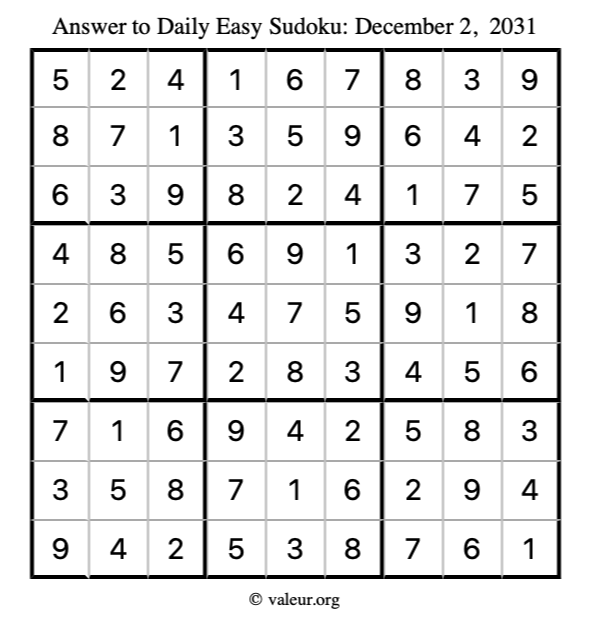 Answer to easy sudoku December 2, 2031