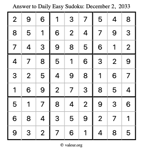Answer to easy sudoku December 2, 2033