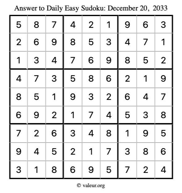 Answer to easy sudoku December 20, 2033