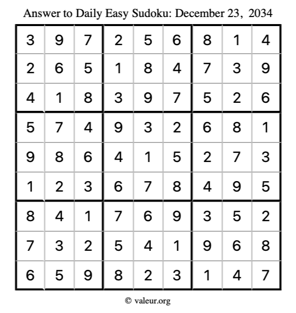 Answer to easy sudoku December 23, 2034