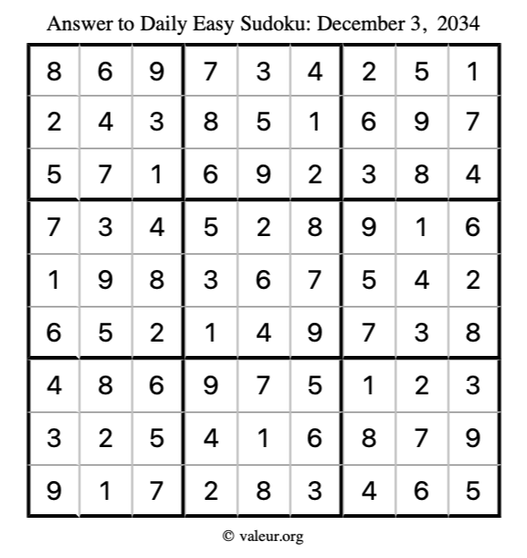 Answer to easy sudoku December 3, 2034