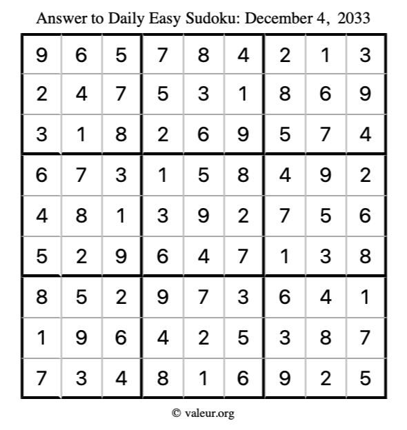 Answer to easy sudoku December 4, 2033