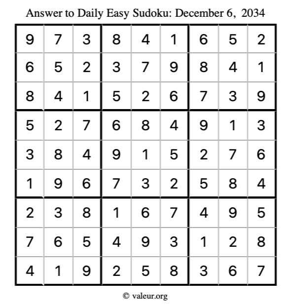 Answer to easy sudoku December 6, 2034