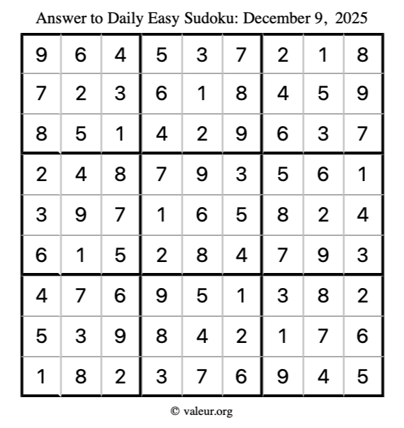 Answer to easy sudoku December 9, 2025