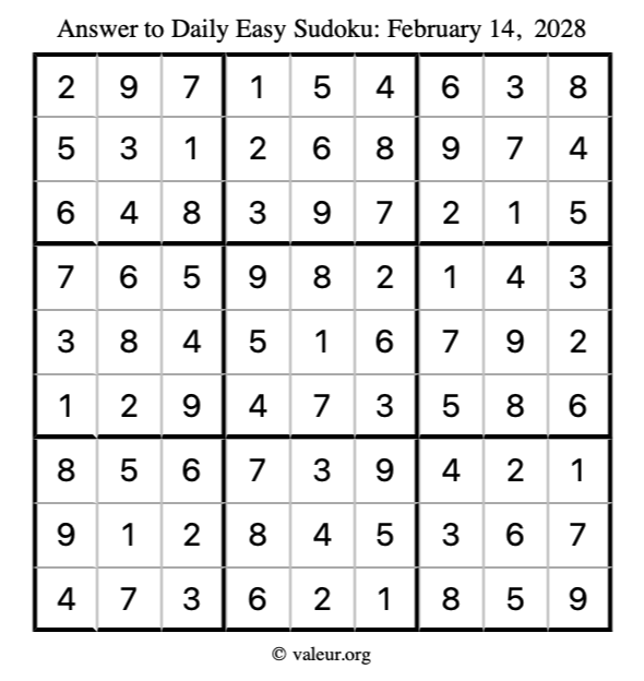 Answer to easy sudoku February 14, 2028